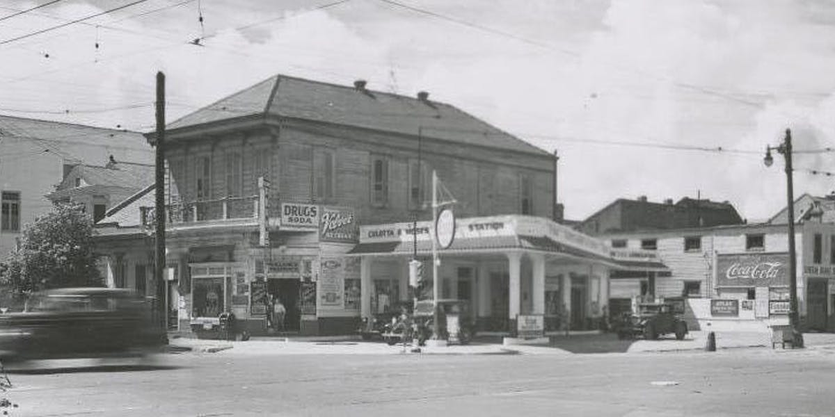 a vintage photo of a small town street