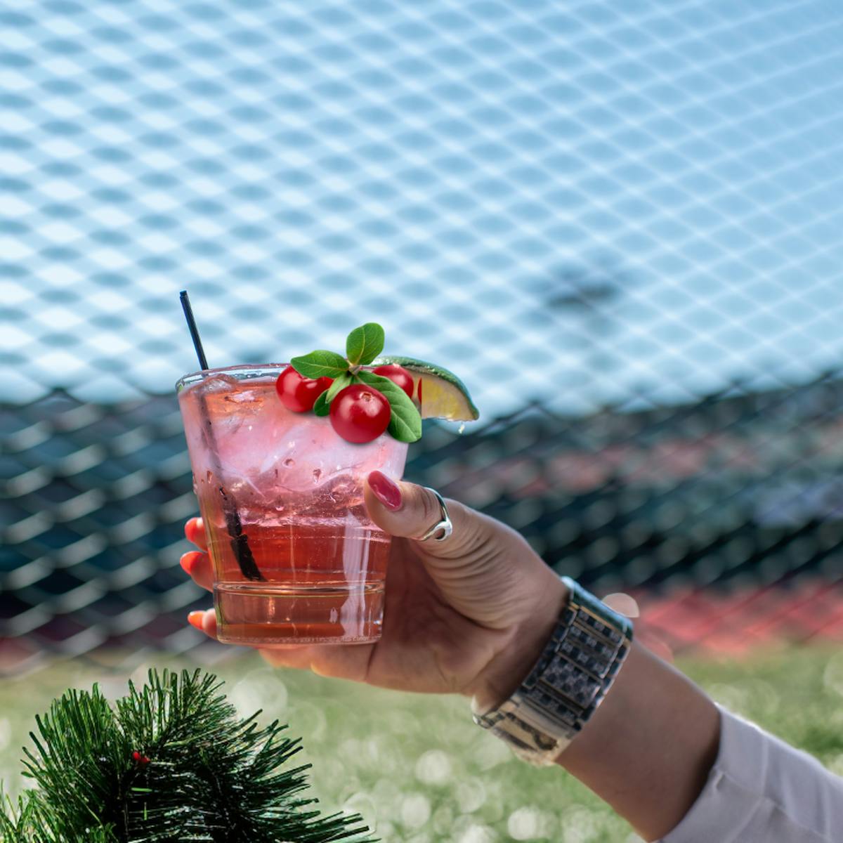 holiday drinks at a party at bleacher bar