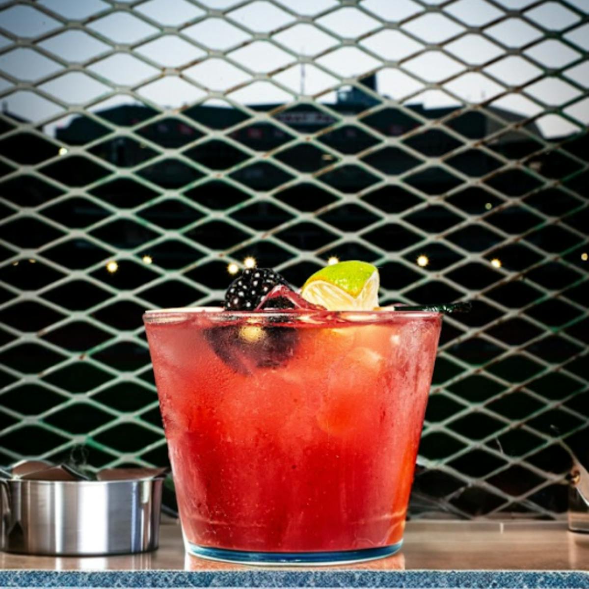 spicy blackberry margarita at bleacher bar