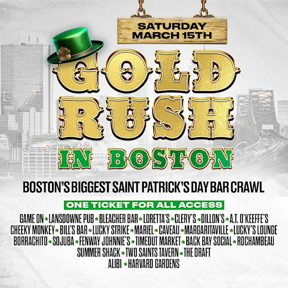 Boston St. Patrick’s Day Bar Crawl at Bleacher Bar – 20+ Bars, One Ticket!