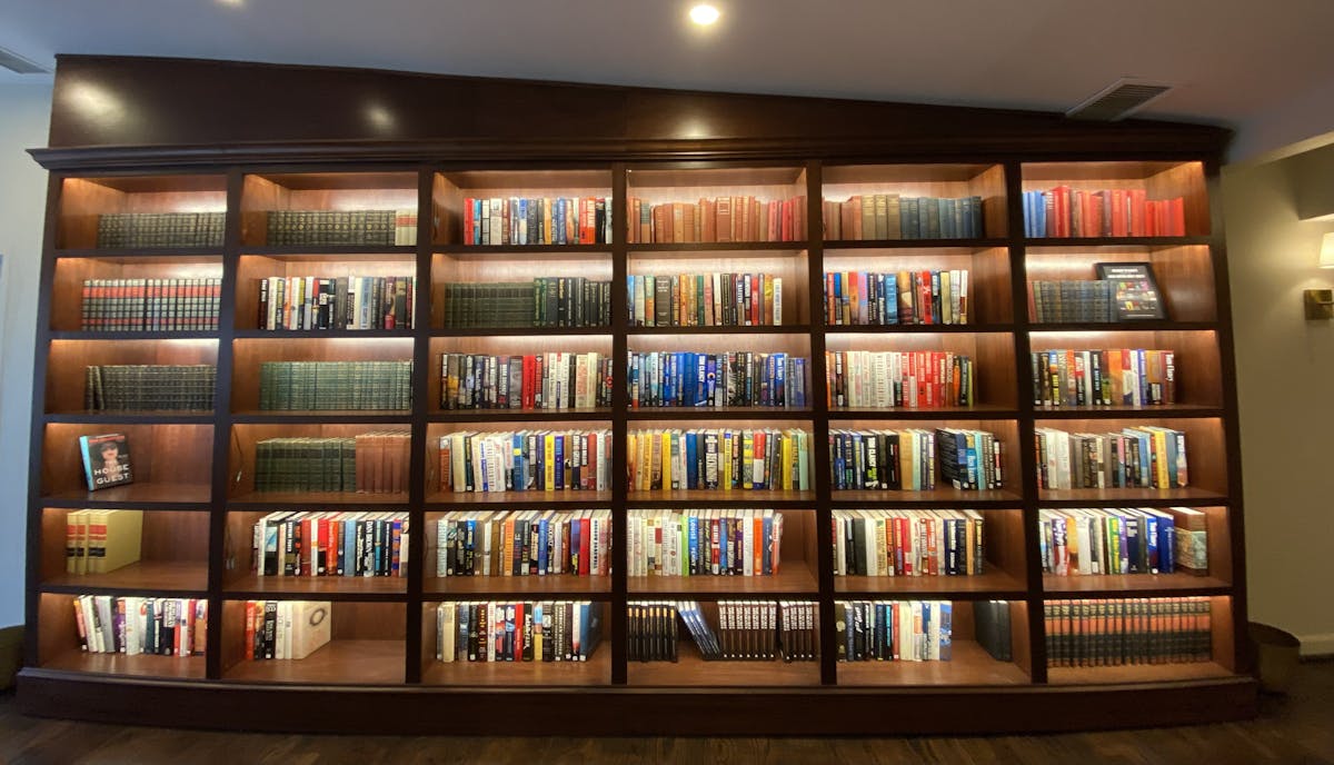 a book shelf filled with books