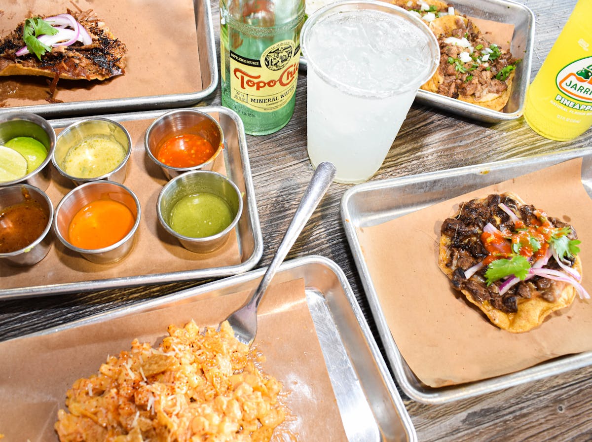 a box filled with different types of food on a table