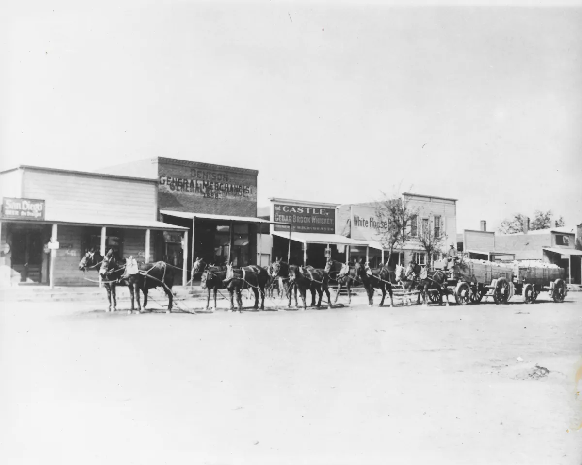 a vintage photo of a horse drawn carriage with people in the snow