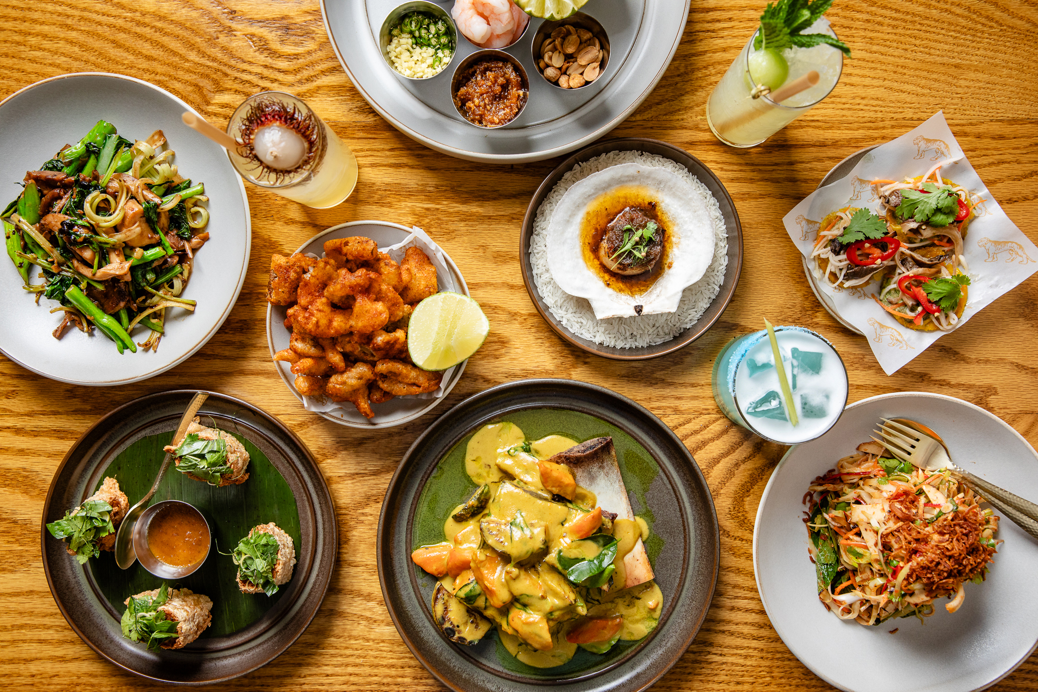 a table with plates of food