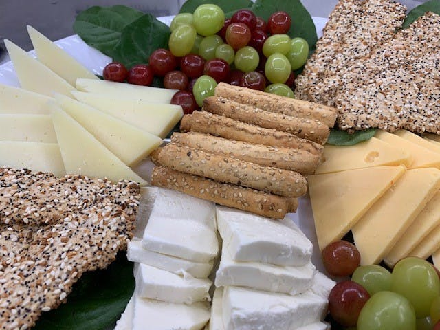 a plate of food with a slice cut out