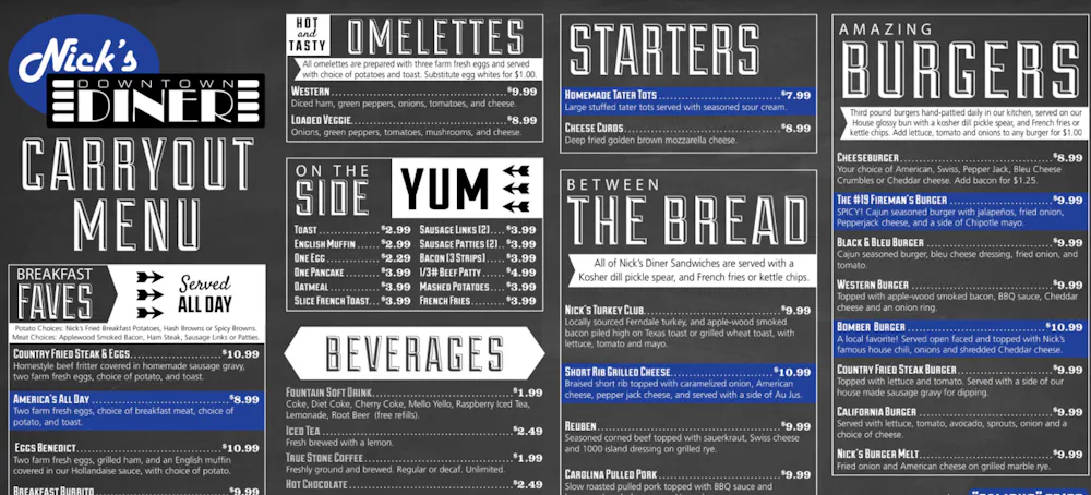 Menus | Nick's Downtown Diner