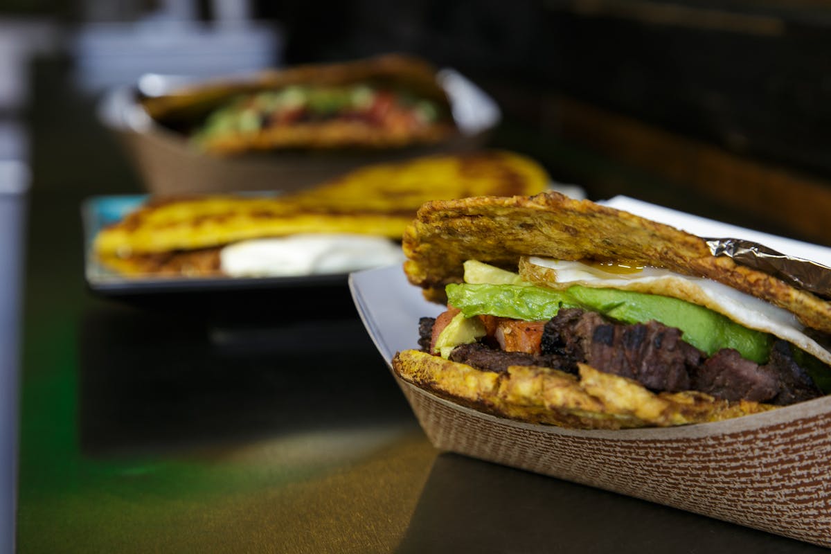 Patacones in trays on the counter, natural light