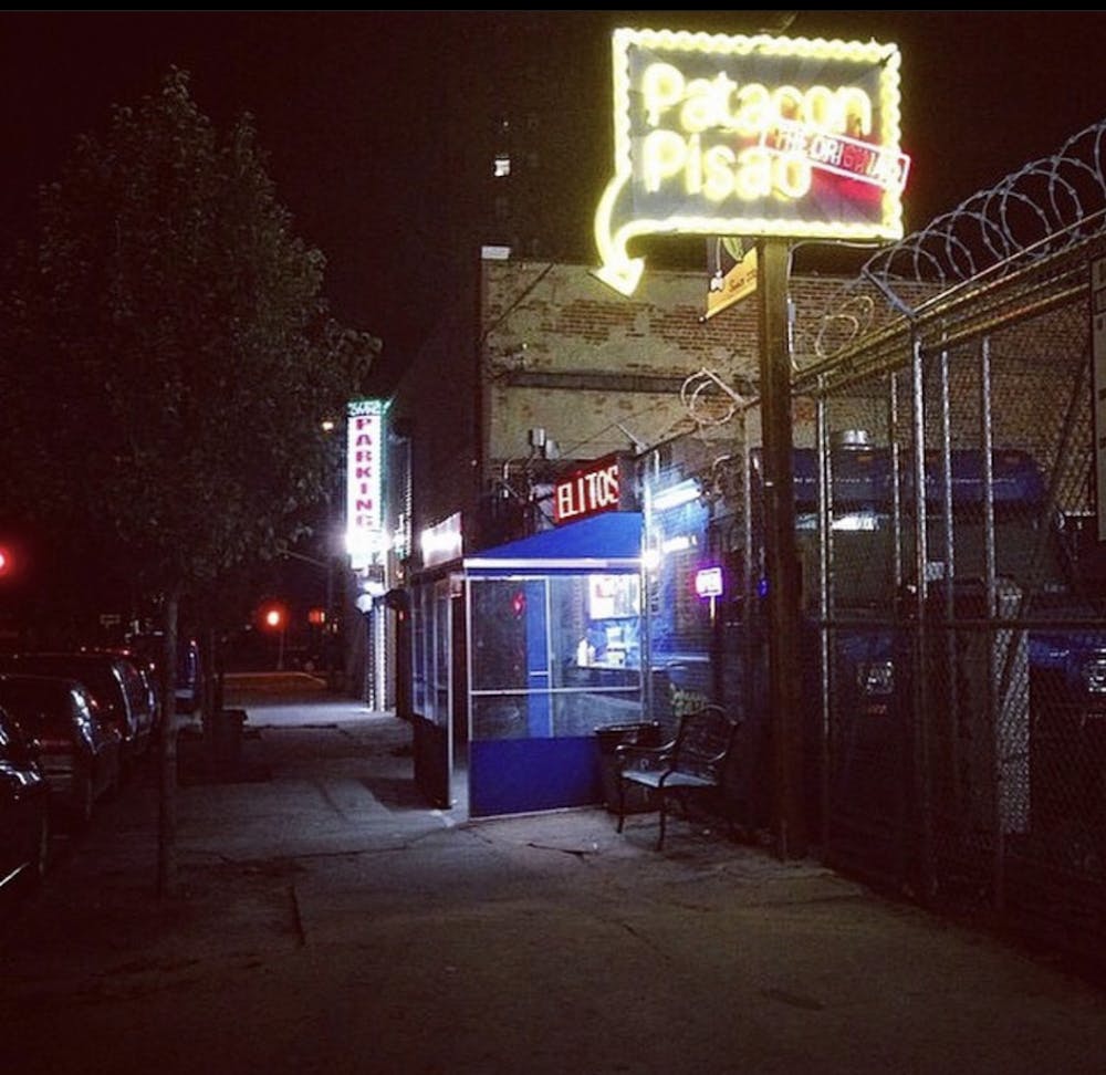 a city street at night