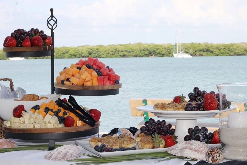 a bunch of different types of food on a table