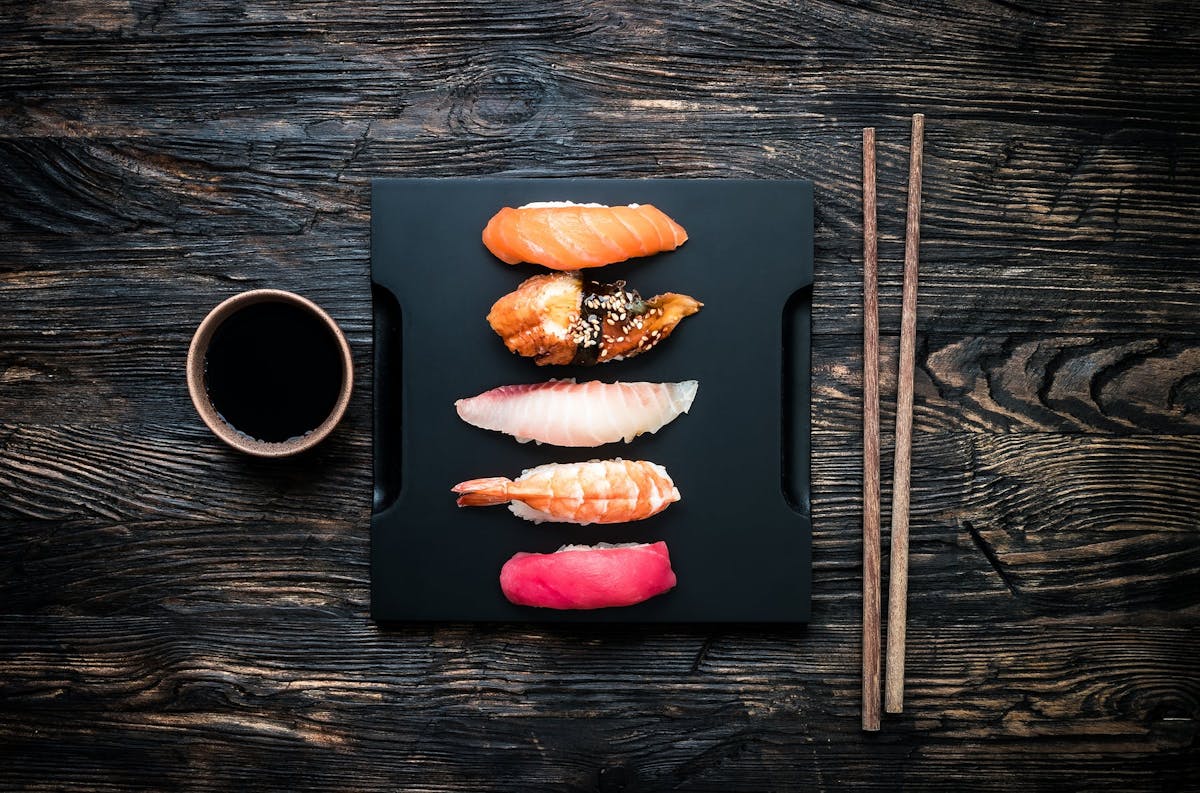 a close up of food on a wooden surface