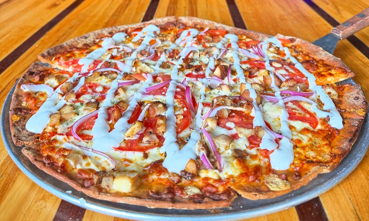 large buffalo chicken pizza for a party