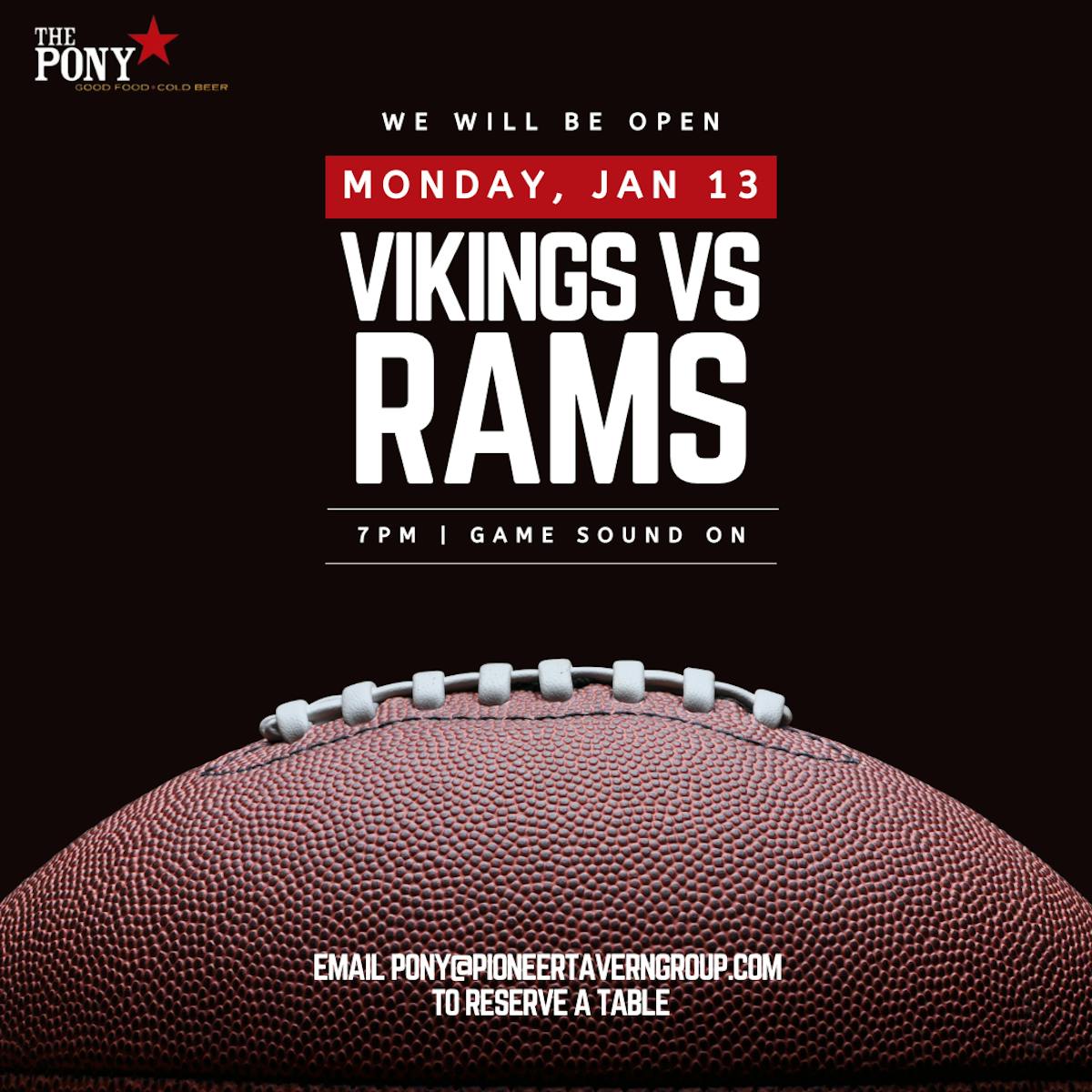vikings vs rams graphic with information about opponents and game times