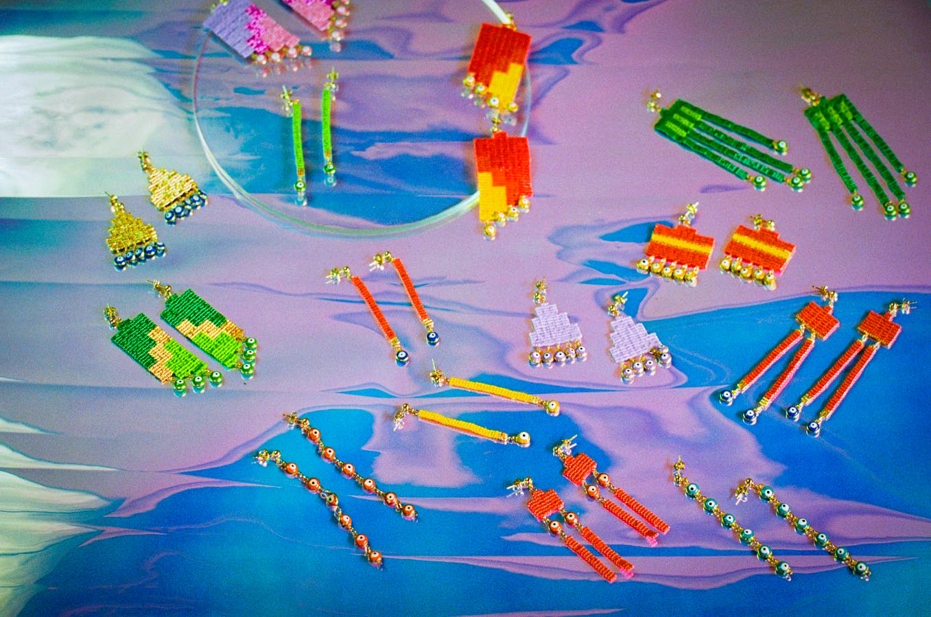 a colorful kite sitting on top of a table