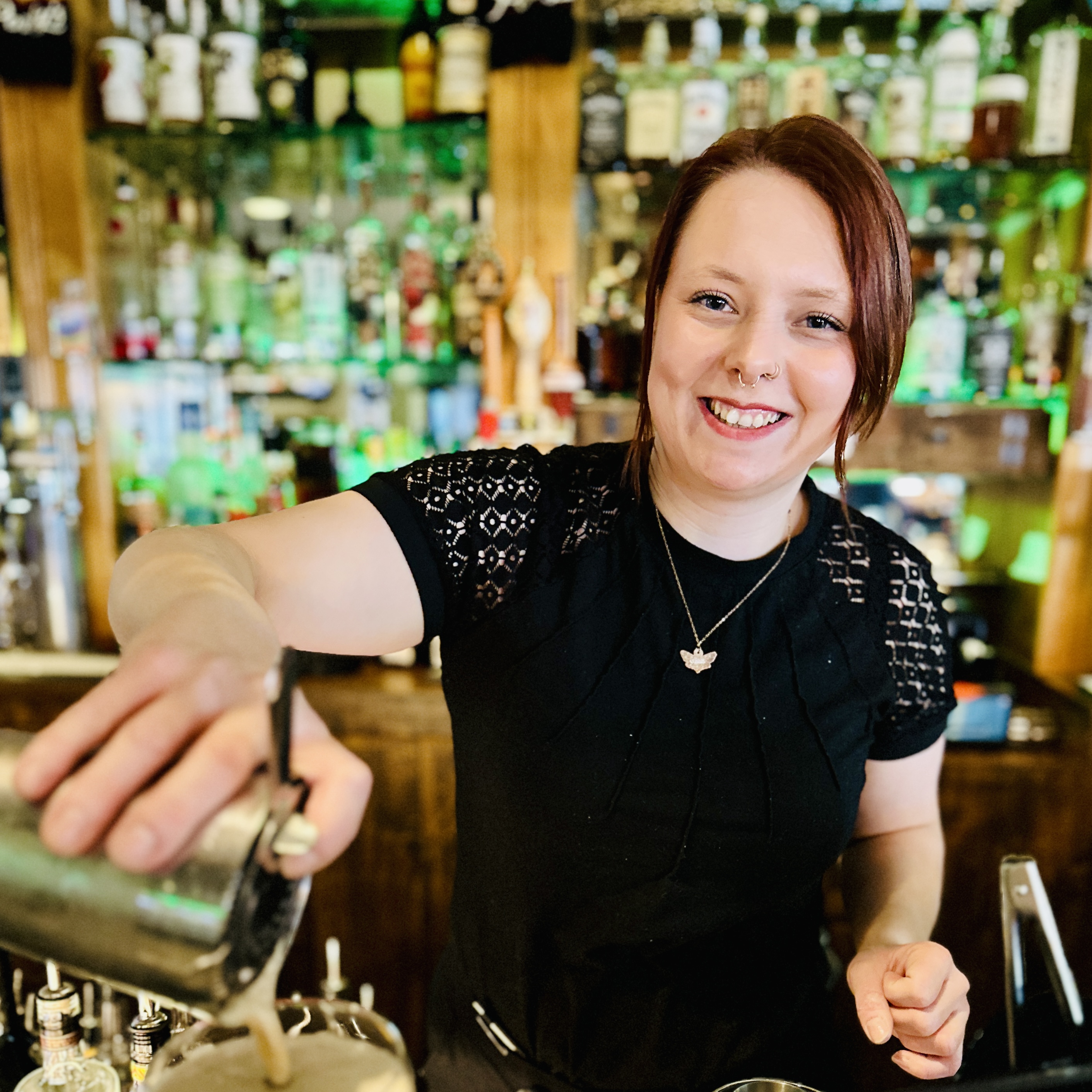 a person standing in front of a store