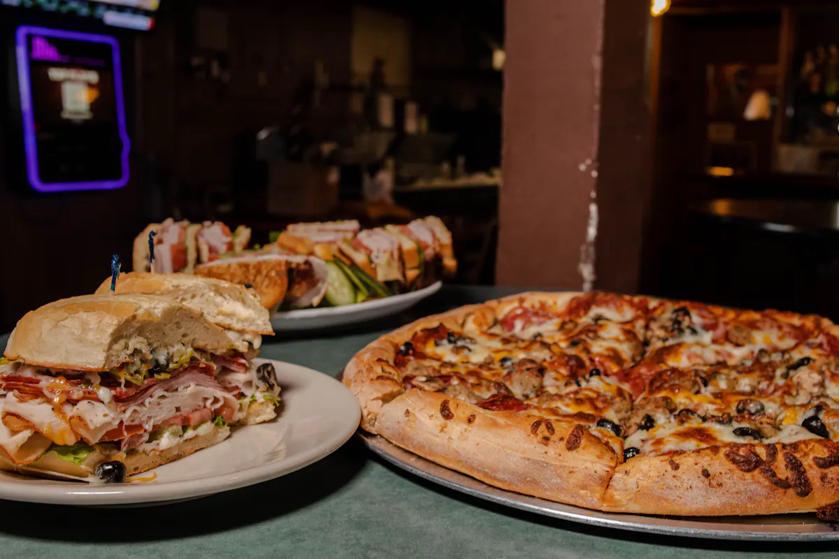 a pizza sitting on top of a table