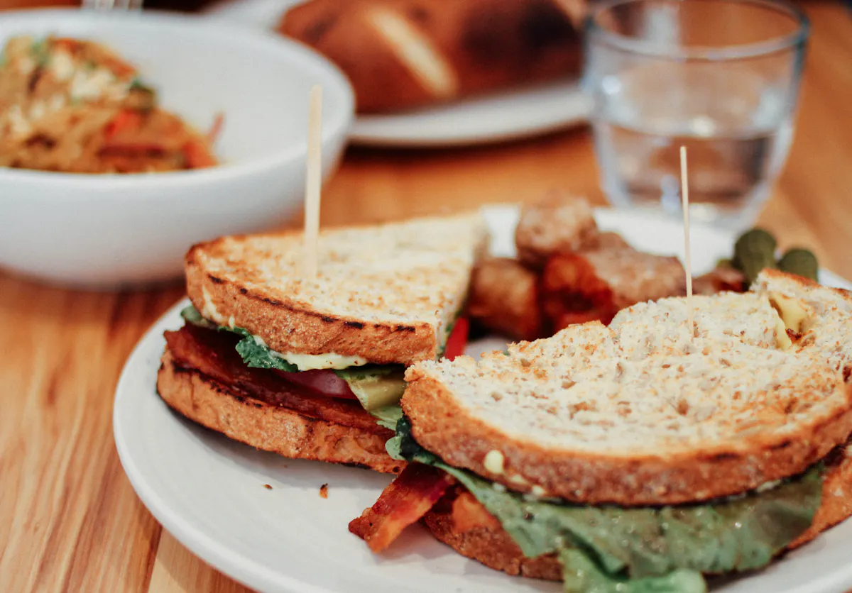 a close up of a sandwich on a plate