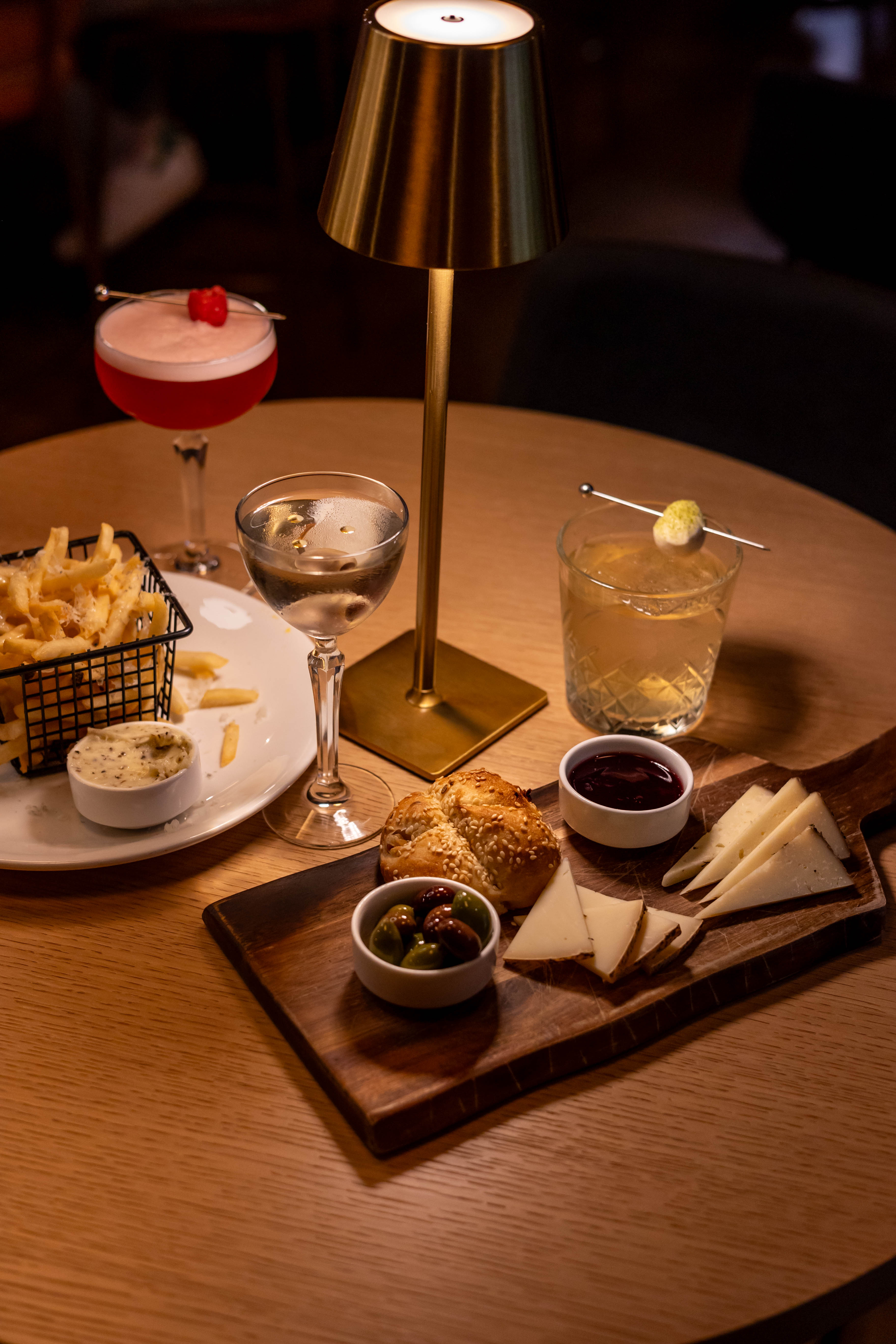 a table with food and drinks