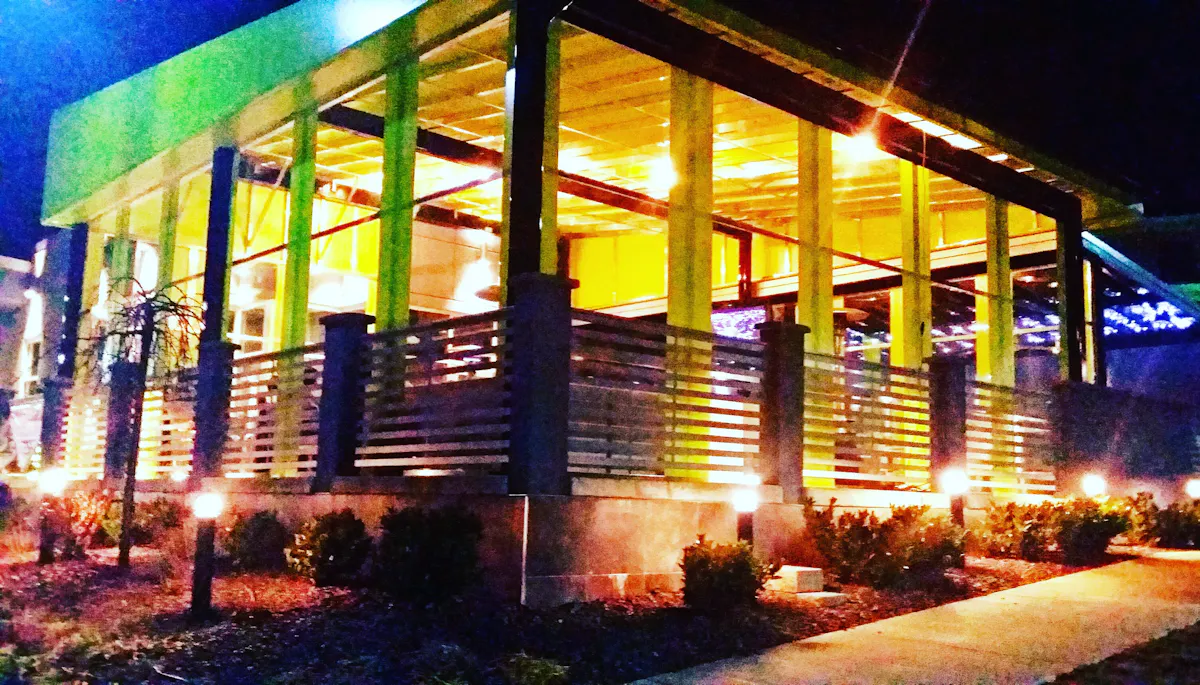 a building lit up at night