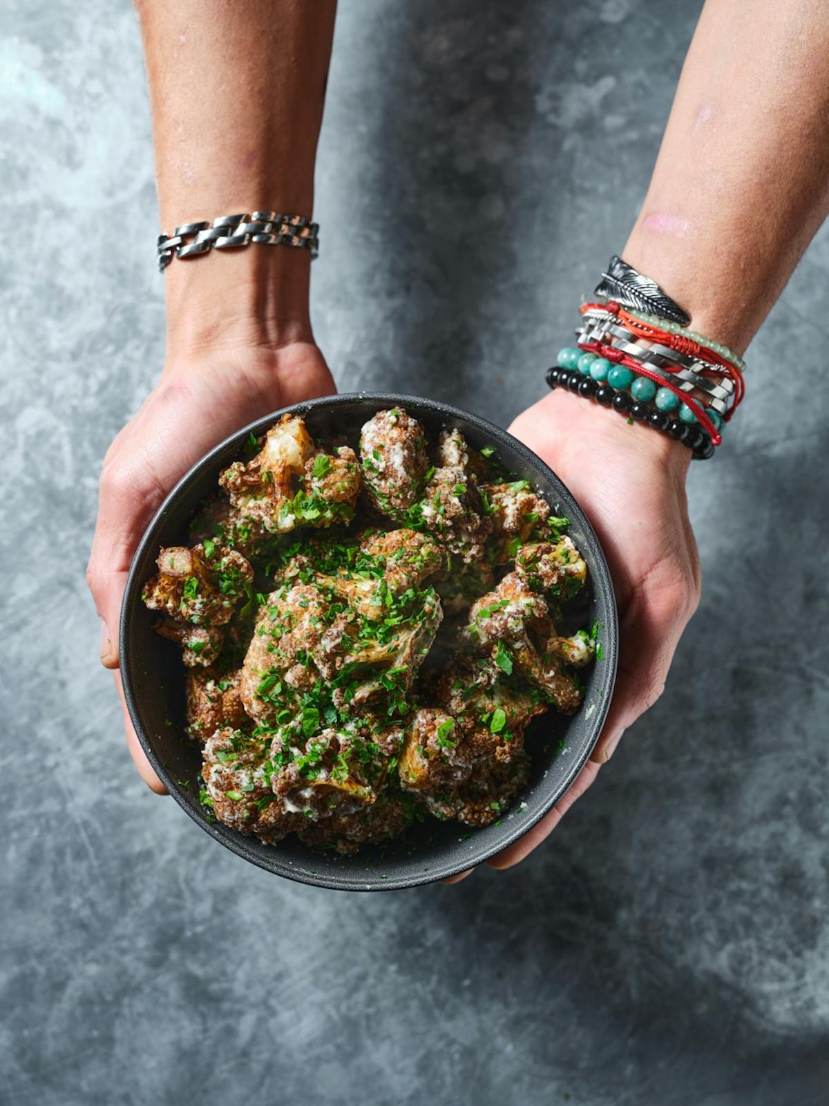 a person holding food