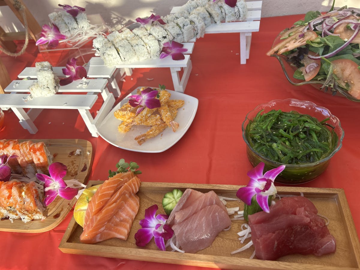 many different types of food on a table