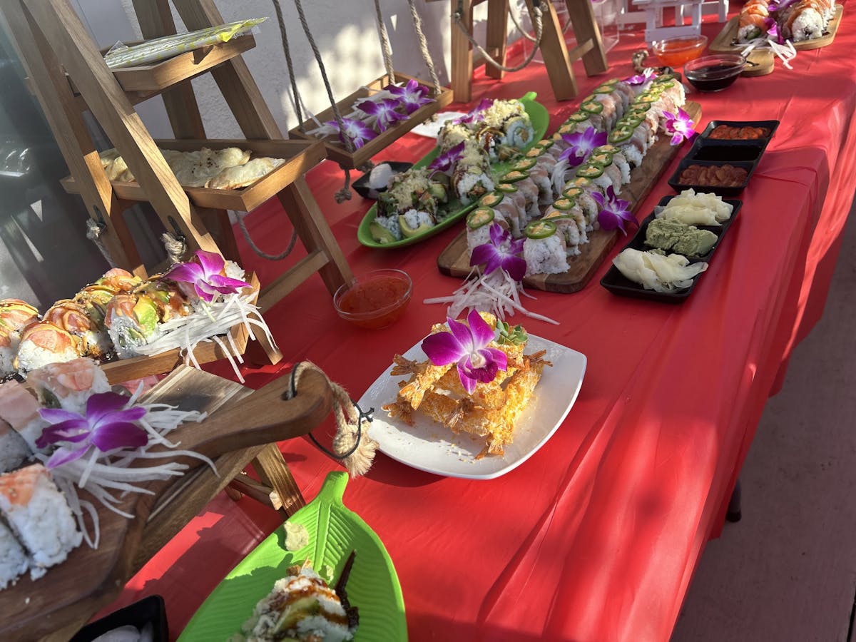 a table topped with plates of food on a plate