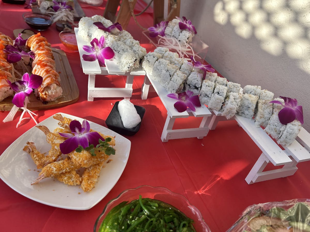 a table topped with different types of food on a plate