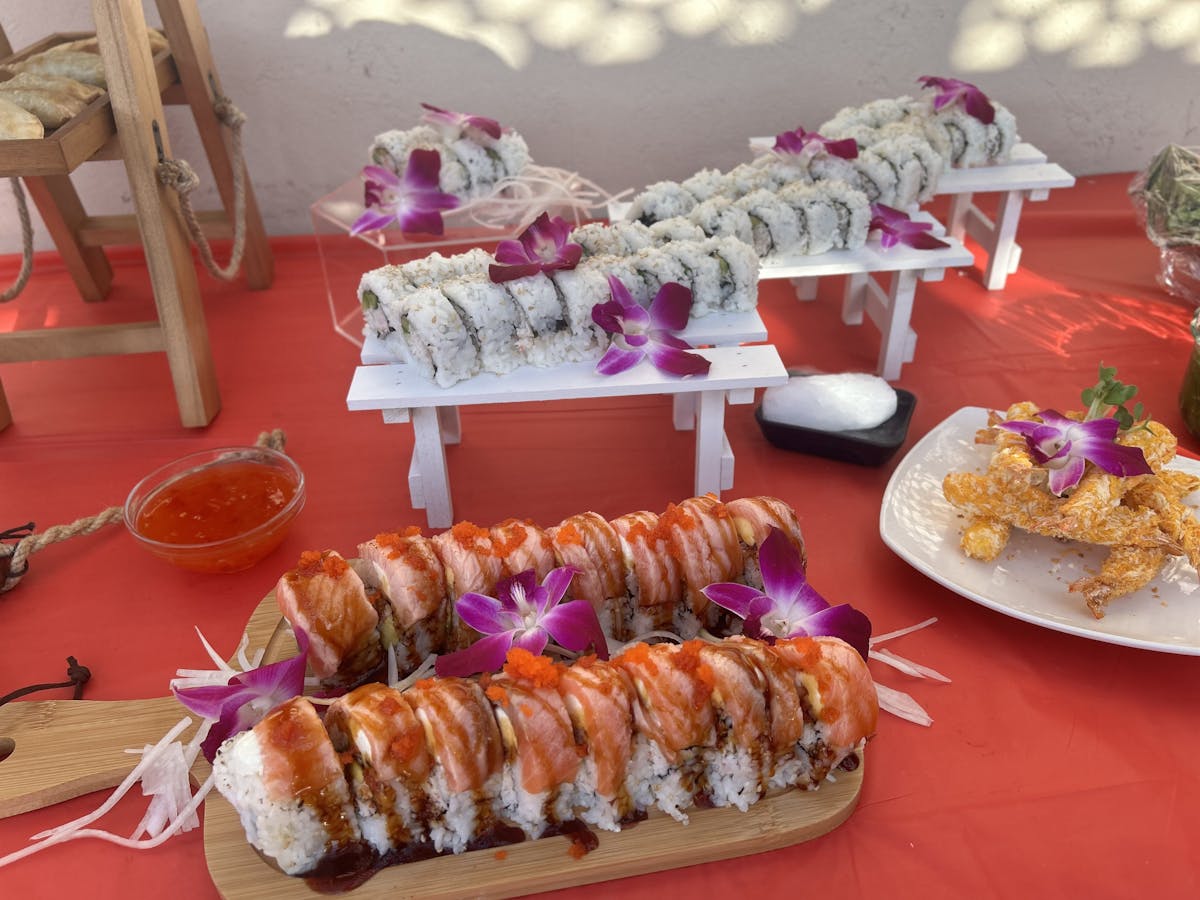 a table topped with plates of food on a plate
