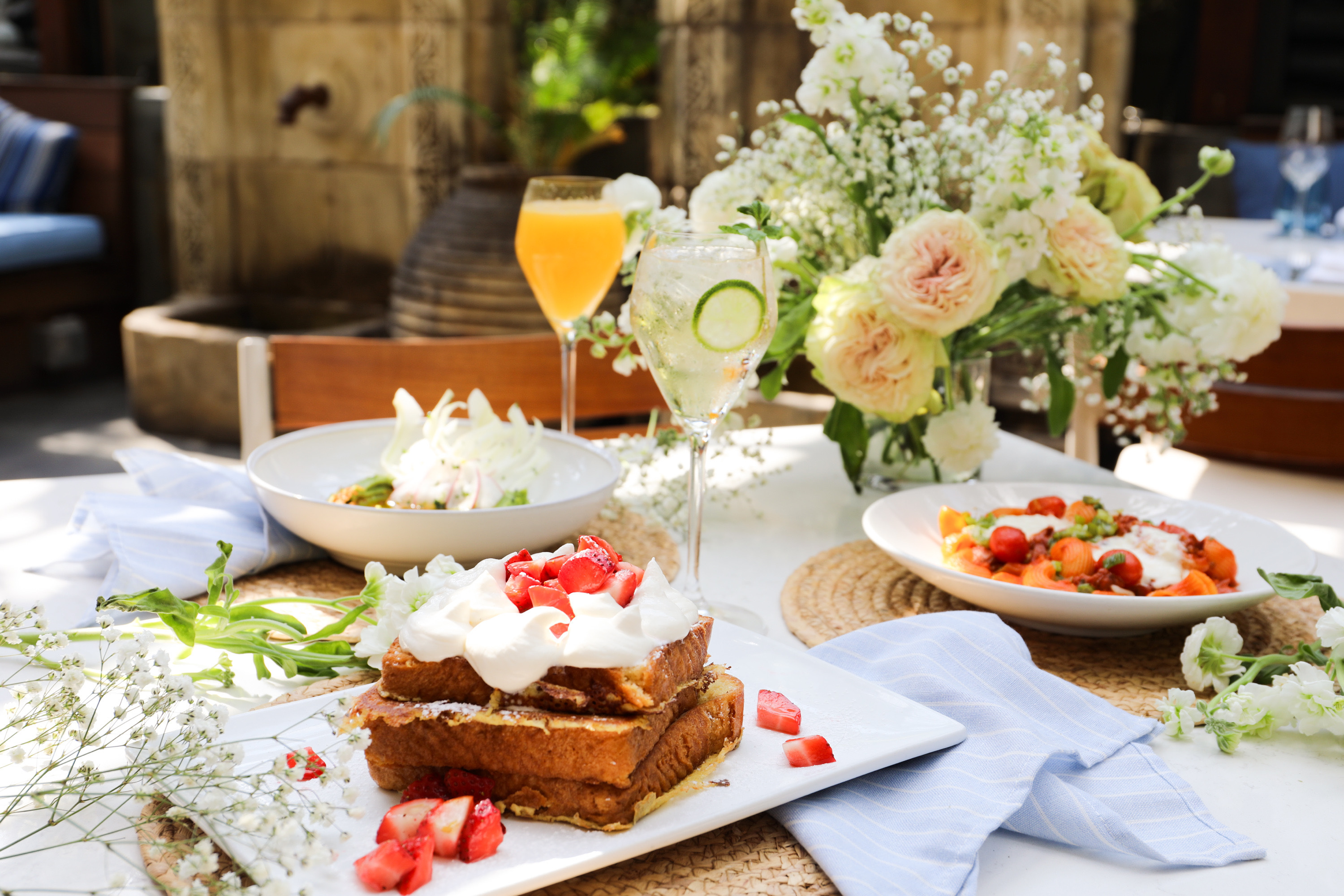 a table with food and drinks