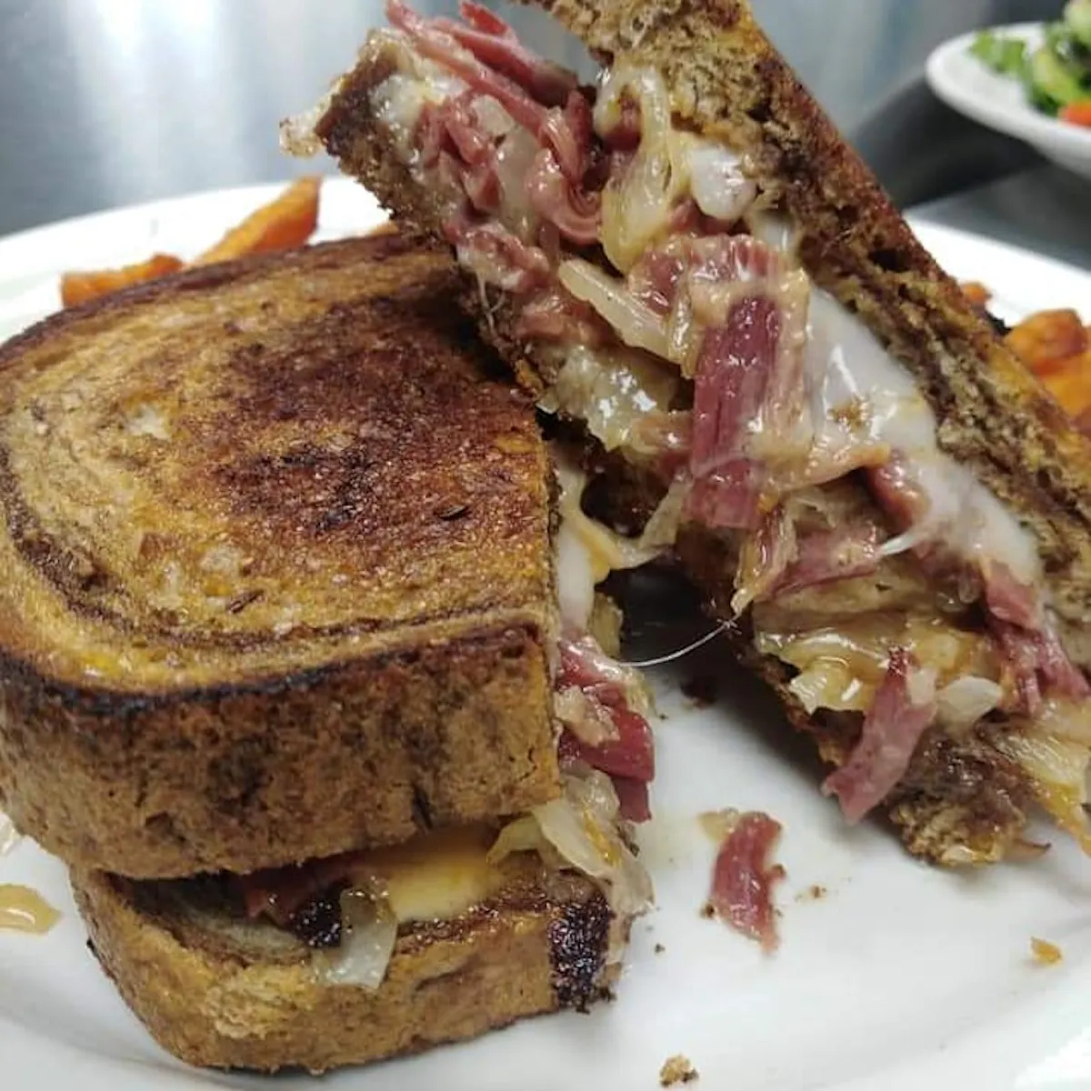 a close up of a sandwich on a plate