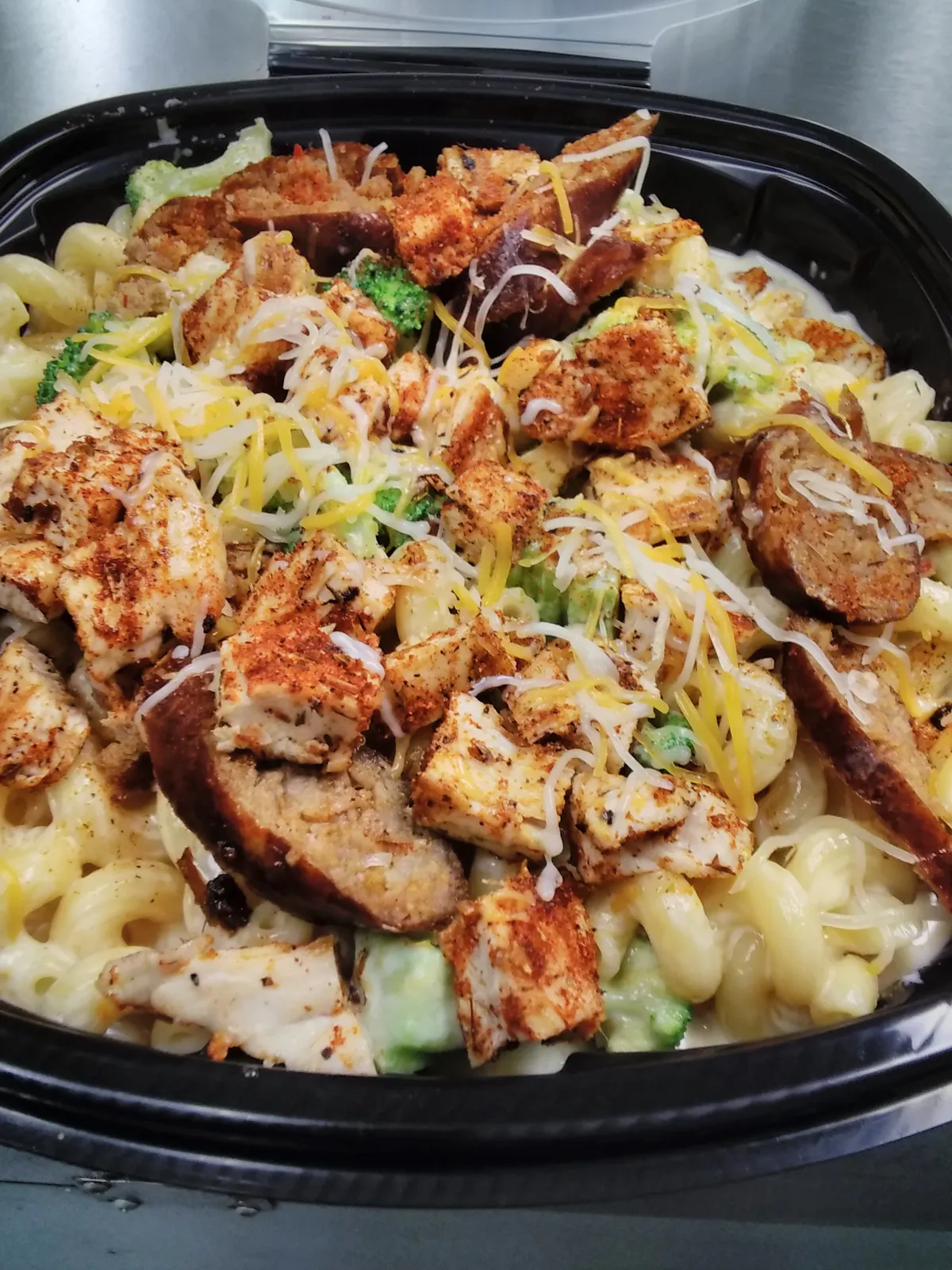 a dish is filled with food