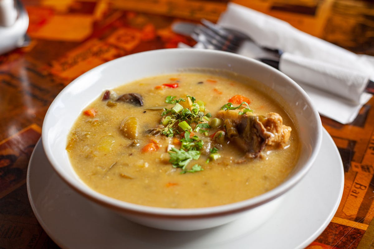 a bowl of soup on a table