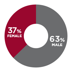 37% Female, 63% Male