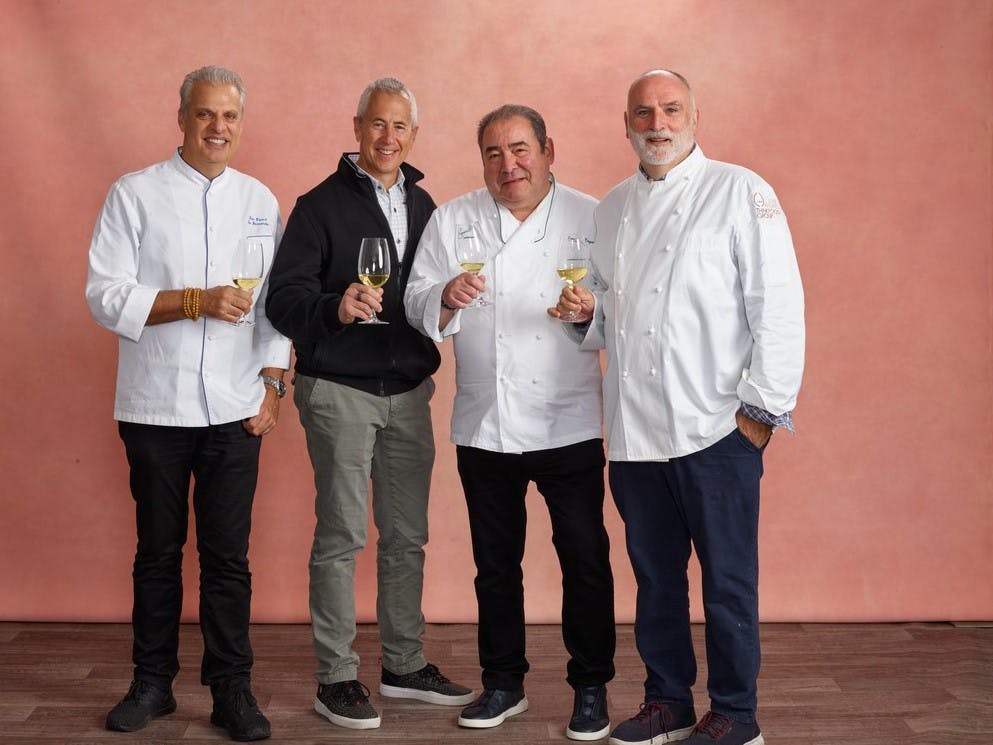 Eric Ripert, Danny Meyer, Emeril Lagasse posing for the camera