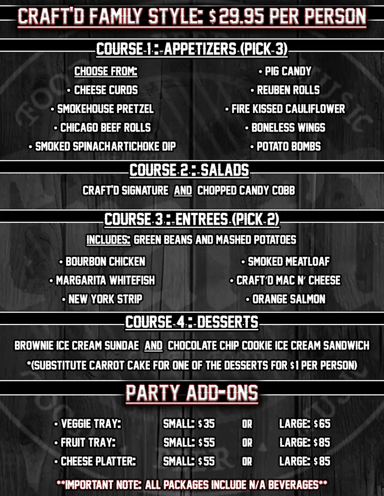 Craft Lunch Menu Craft'd Food and Drink Menus