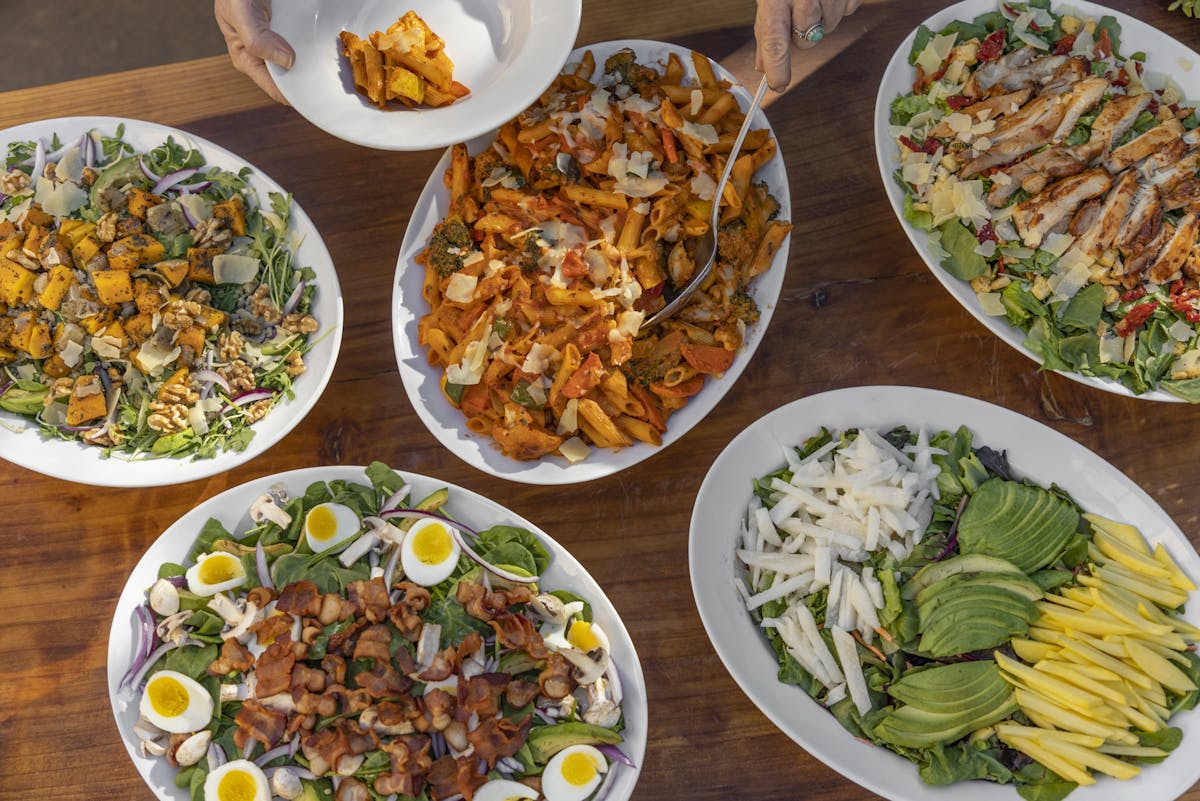 many different types of food on a plate on a table