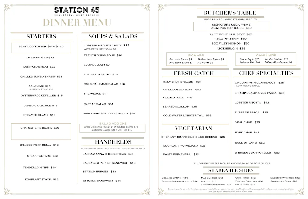 Menu | Station 45 American Chop House | American Restaurant in ...