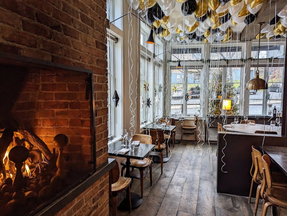 a room with a brick wall