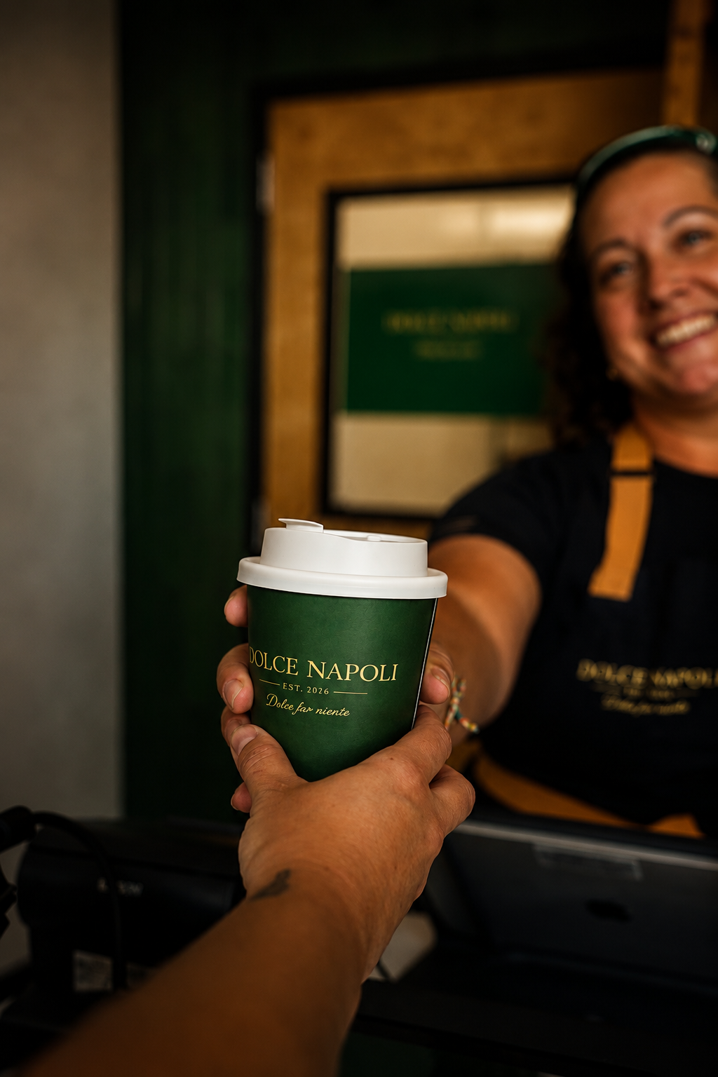 a person holding a cup of coffee