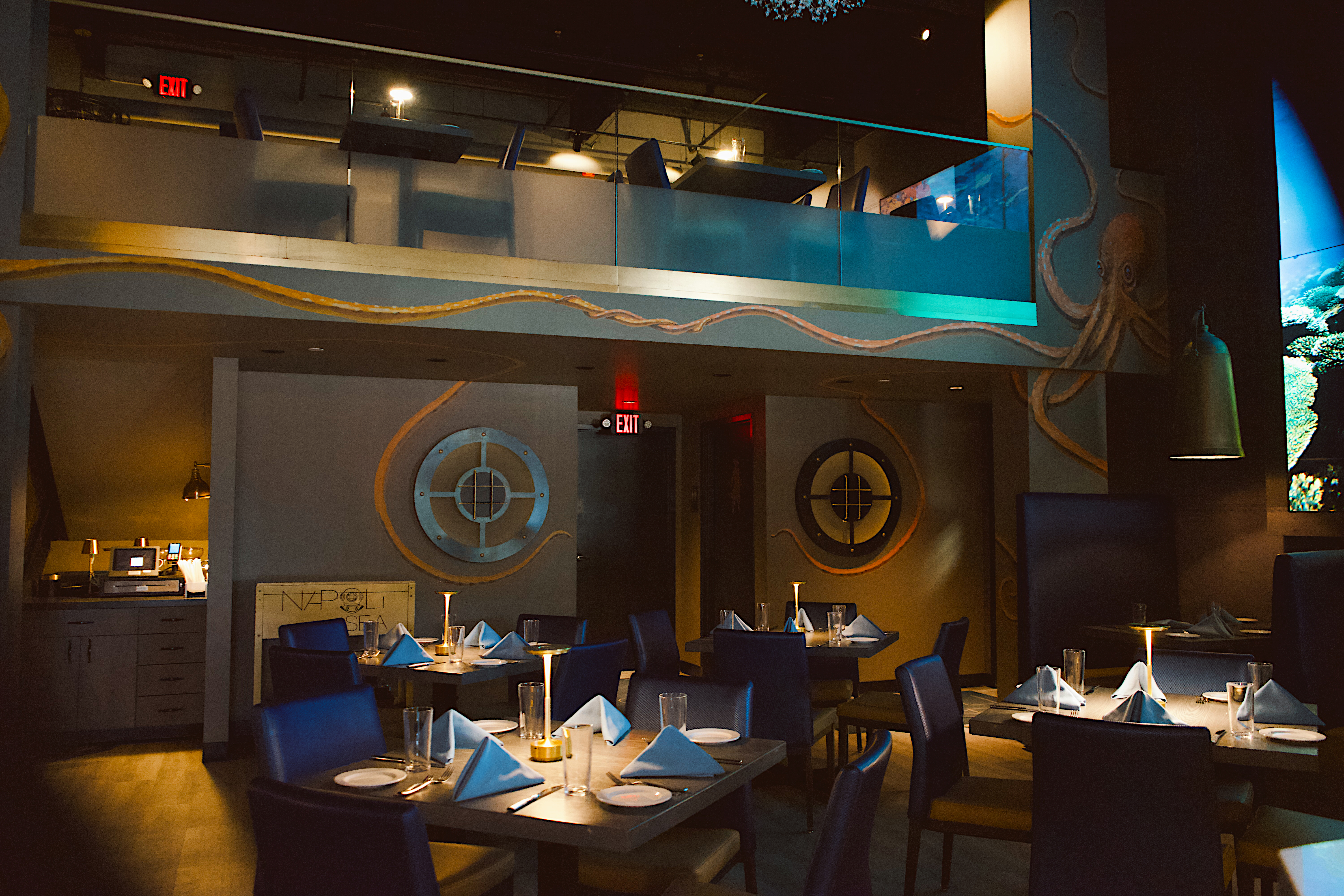 a room with tables and chairs