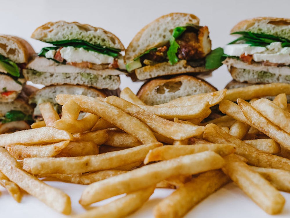 French fries and sandwiches from The Salad House.