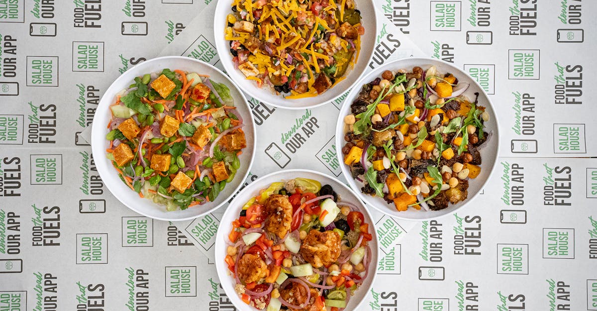 Salad House salads on branded paper