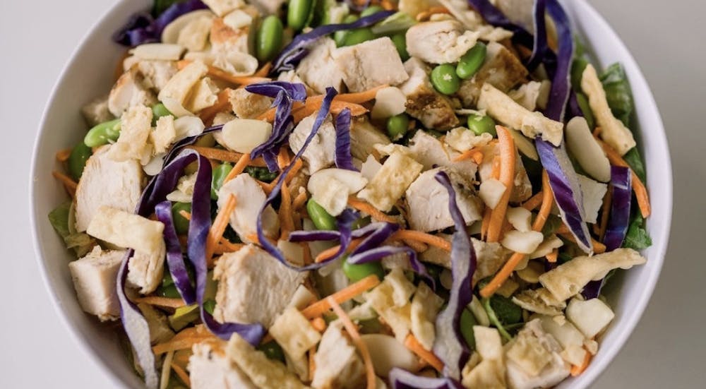 a dish is filled with different types of food on a plate