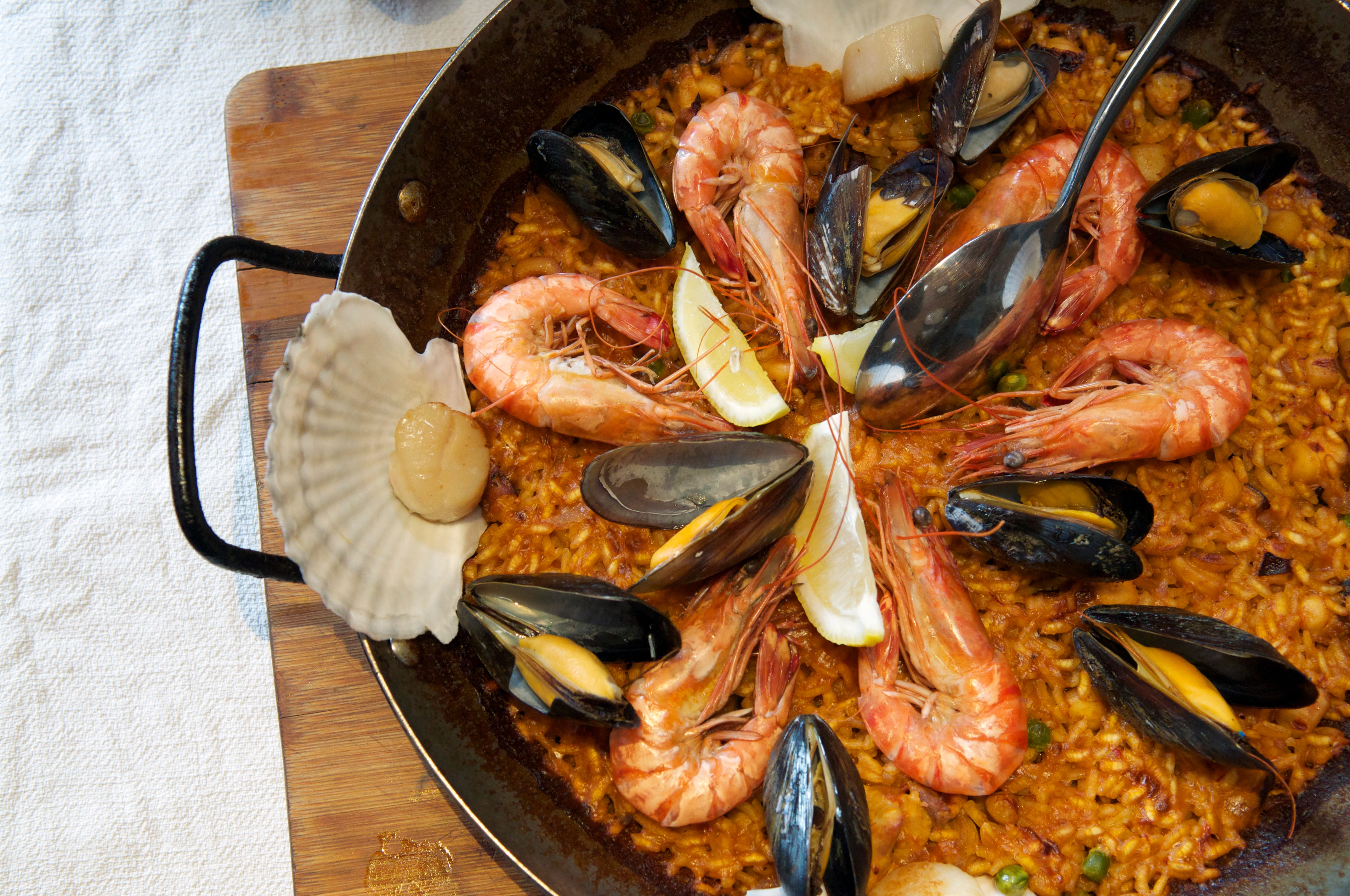 a dish is filled with food