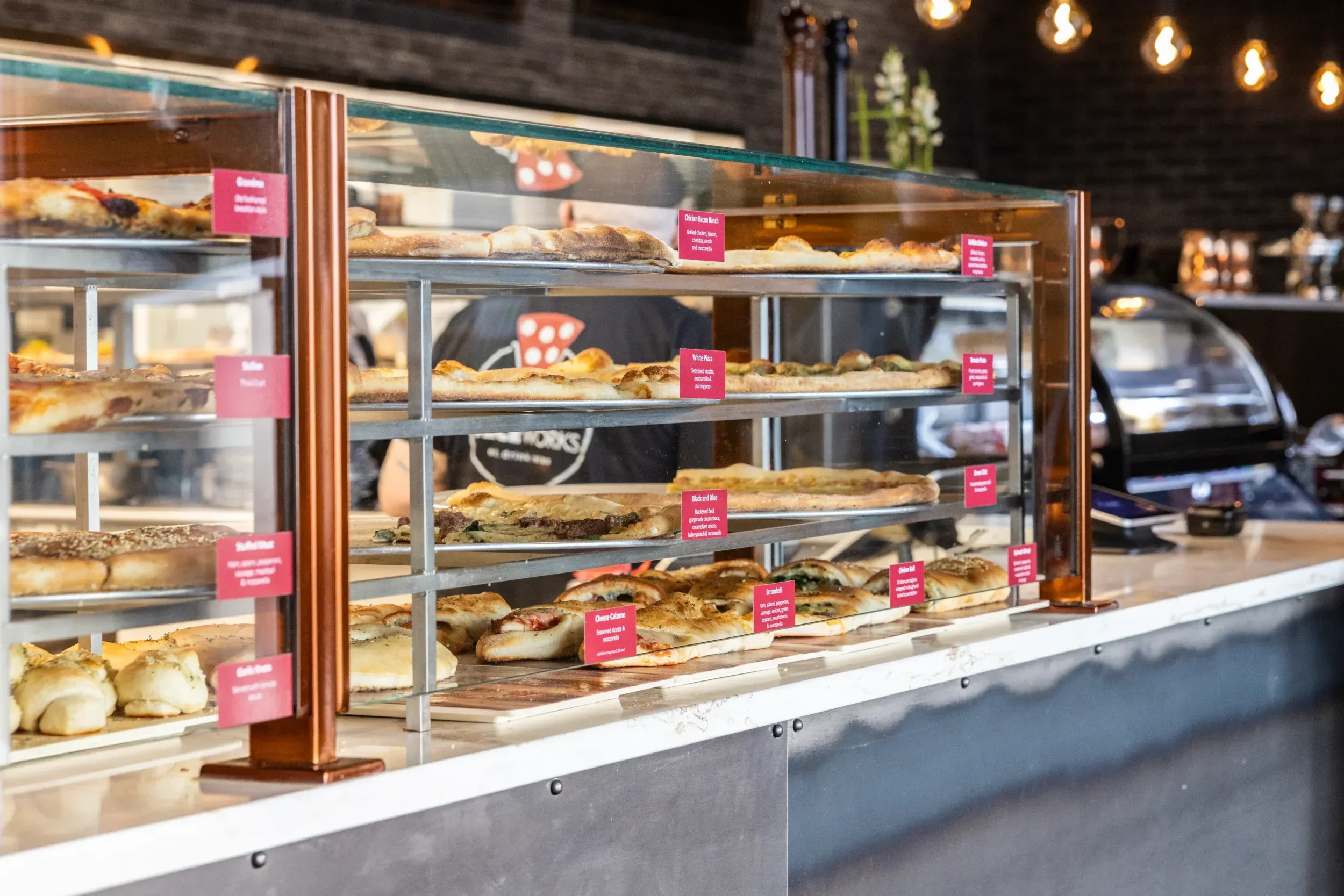 a display case with food on it