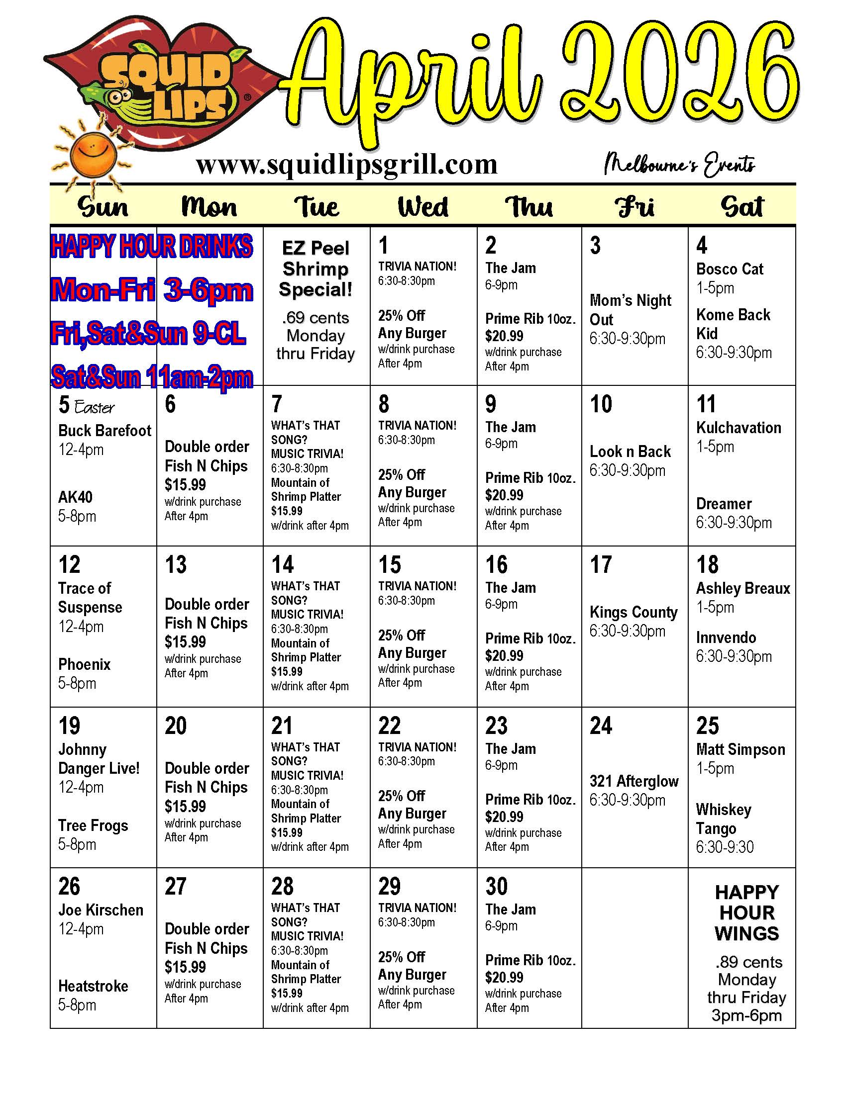 a calendar with a crab and a crab on it