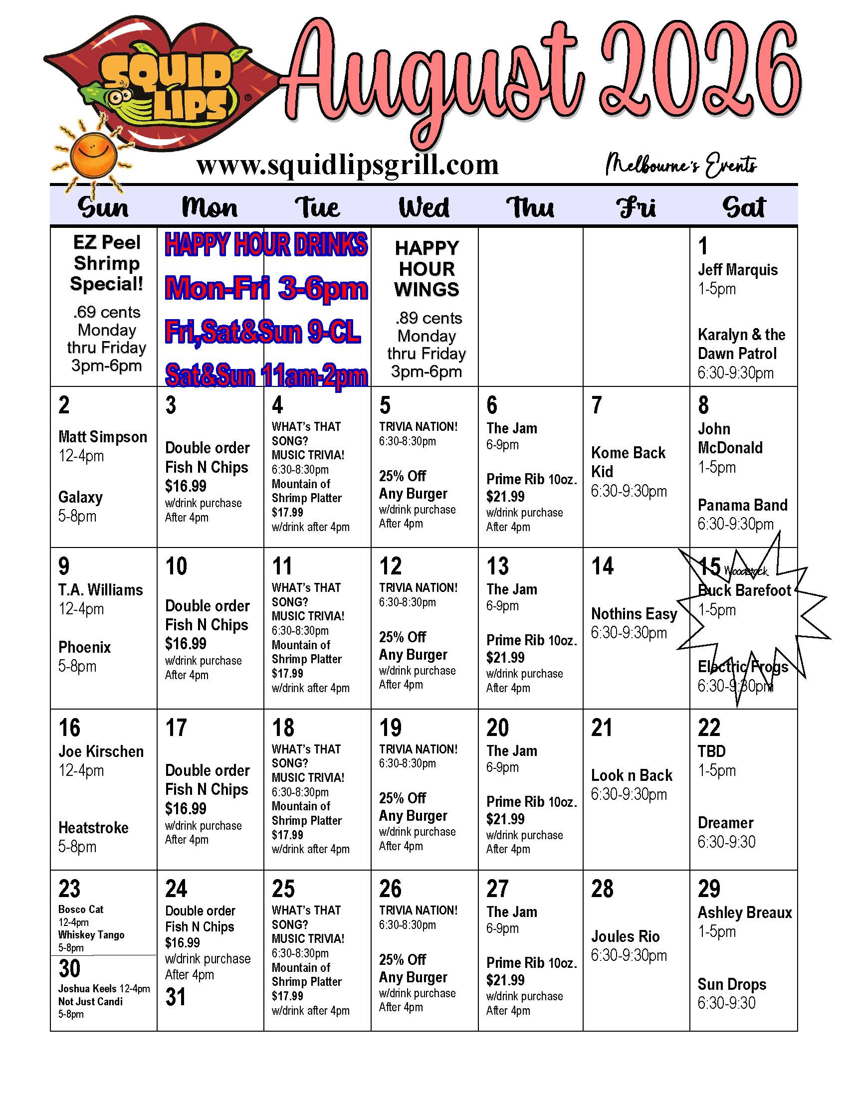 a calendar with a crab on it