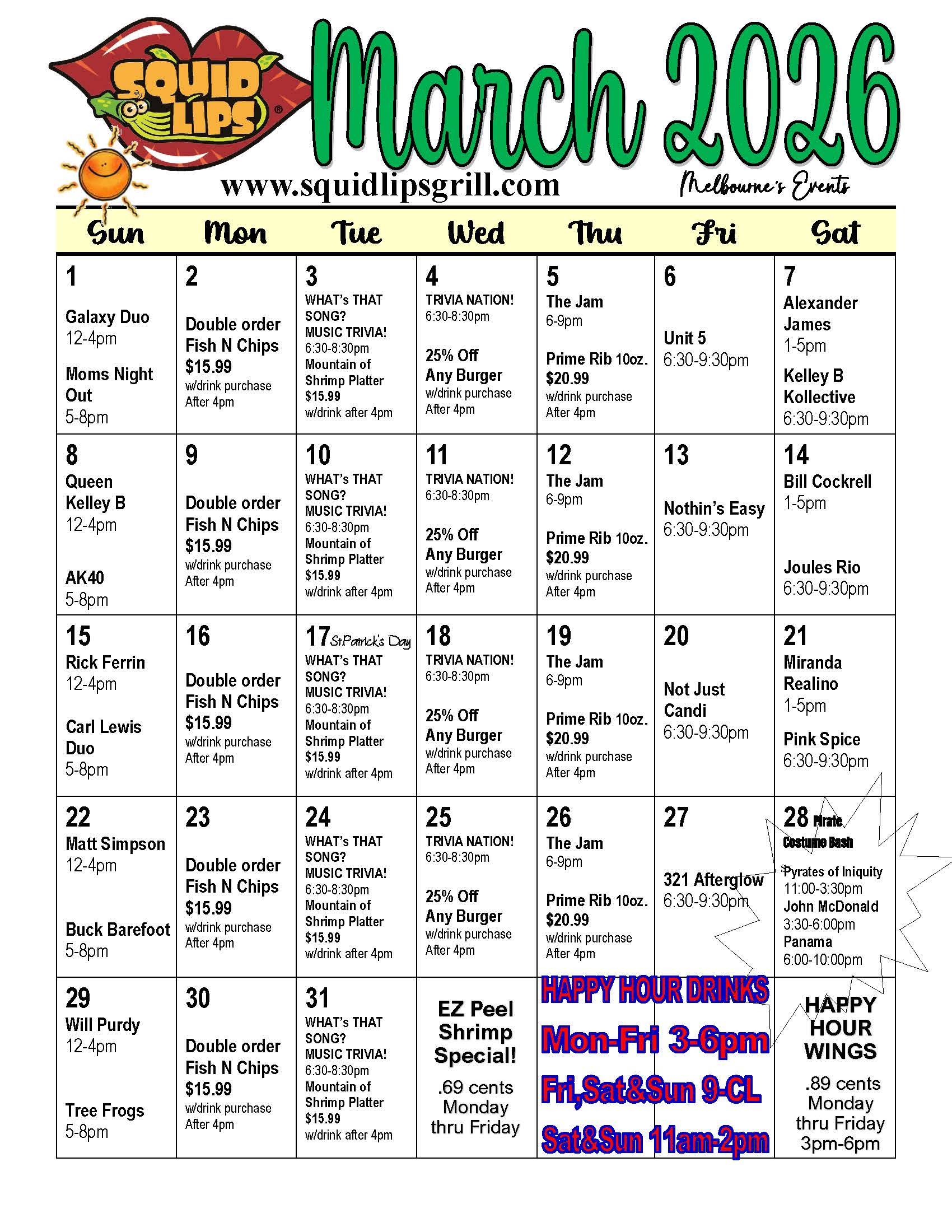 a calendar with a crab and text