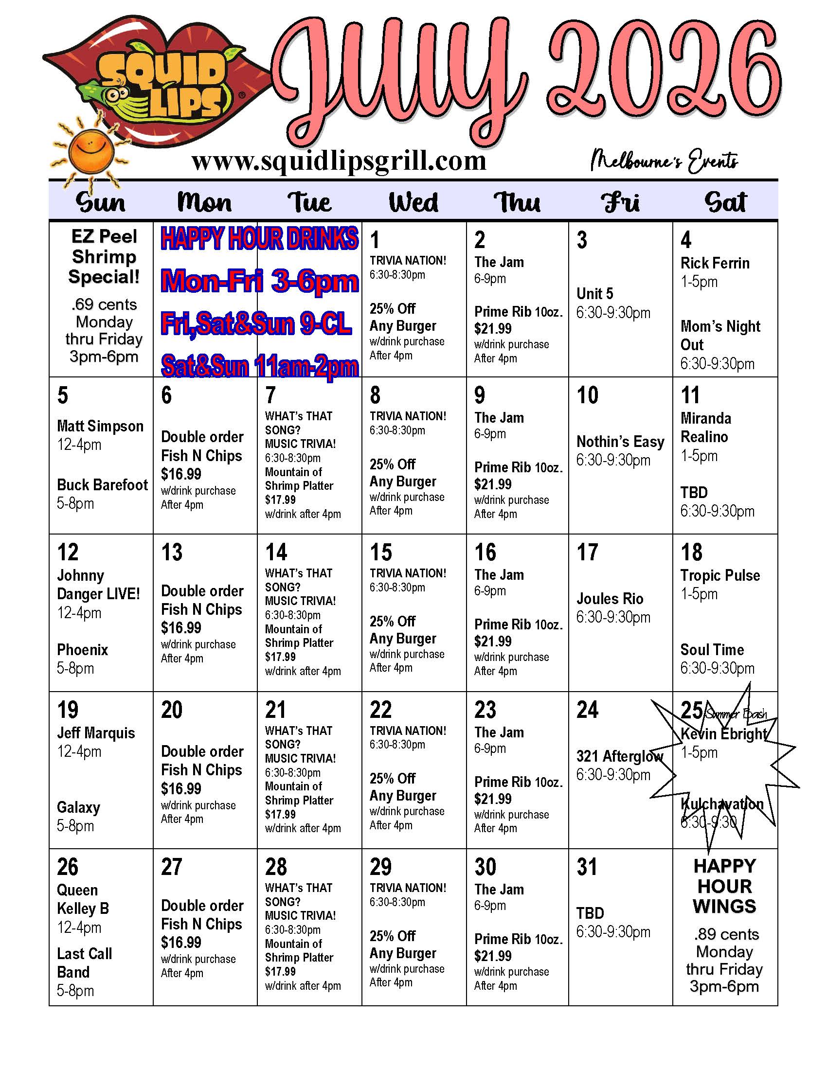 a calendar with a crab on it