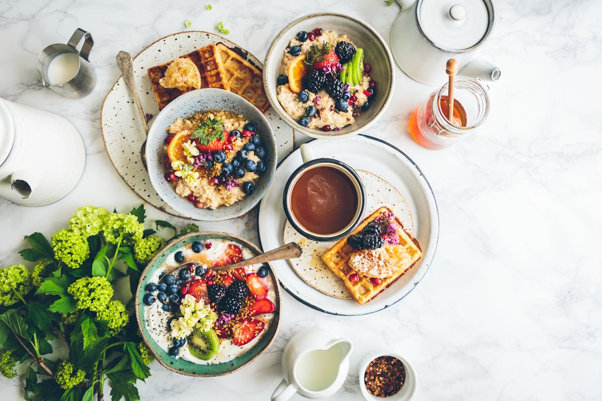 a bunch of food on a plate on a table