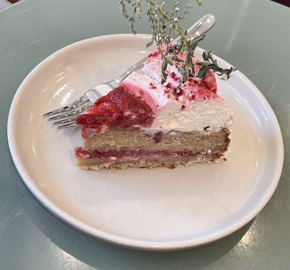 a piece of cake on a plate